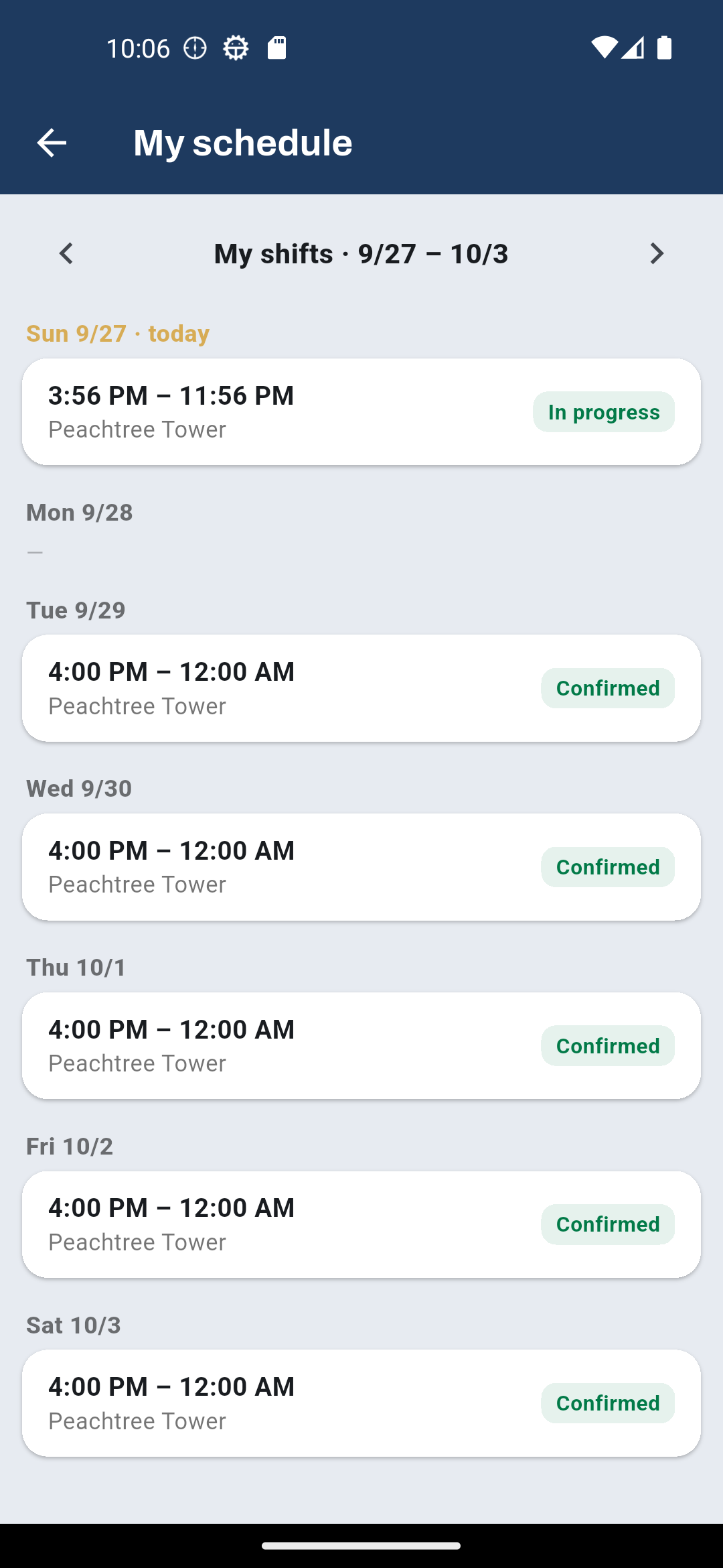 Watchbill Field app My schedule with shift statuses